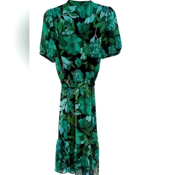 NWT London Times Petite Floral Puff-Sleeve Belted Midi Dress  Size 10P MSRP $99 - Picture 4 of 9